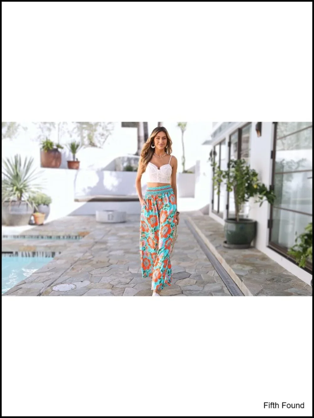 Wide Leg Pants Smocked Waist Floral Resort Beach Casual Trousers